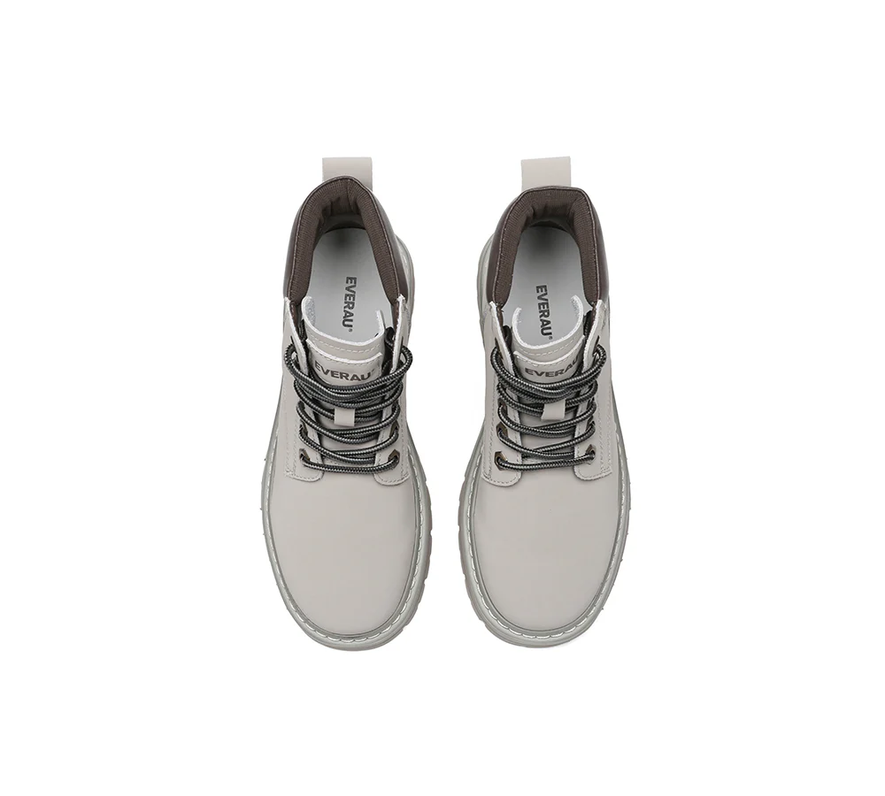 EVERAU? Women Leather Lace Up Chunky Boots Stephanie