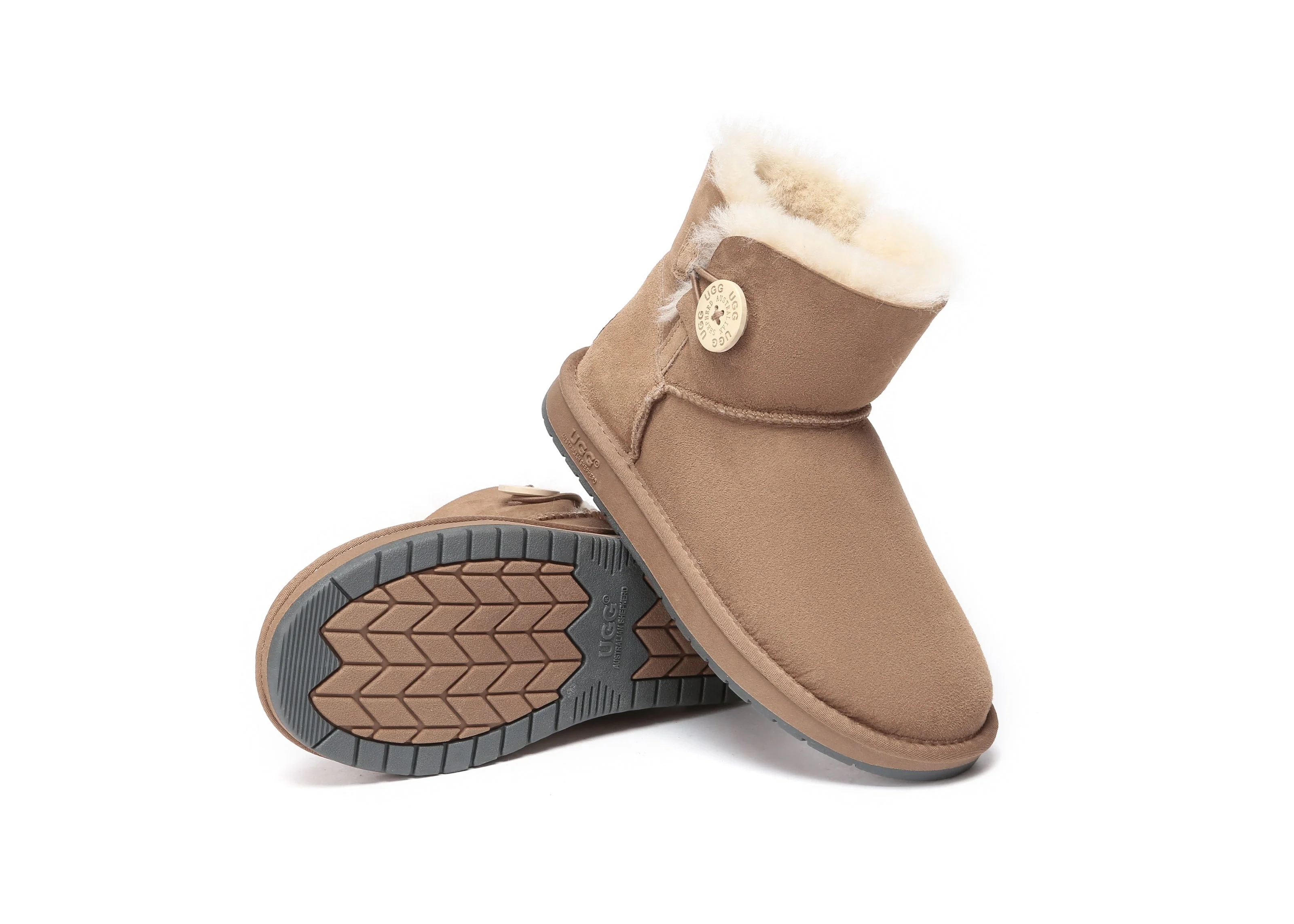AUSTRALIAN SHEPHERD? UGG Boots Double Face Sheepskin Wool Mini Button