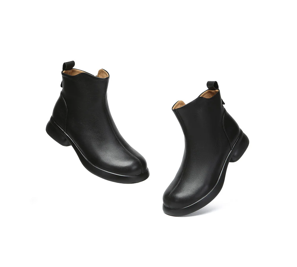 EVERAU? Women Leather Zipper Ankle Boots Chapple