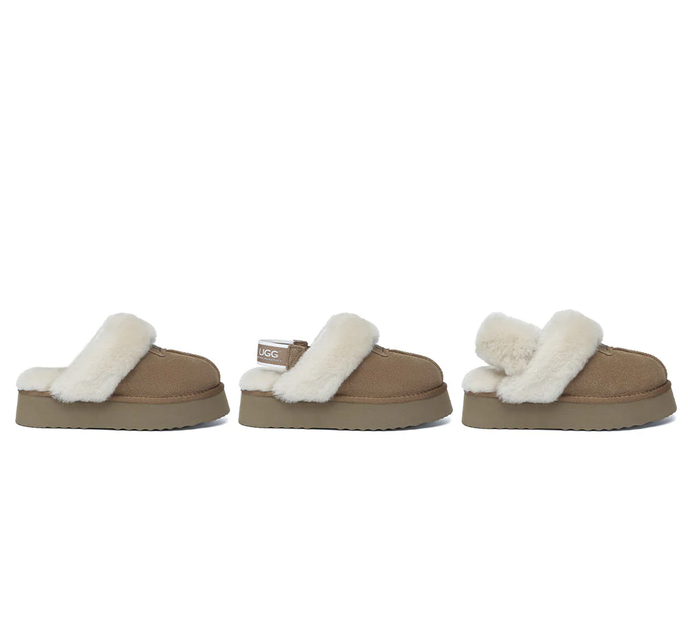 AUSTRALIAN SHEPHERD? UGG Slippers Women Removable Wool Strap Slingback Platform Suzie
