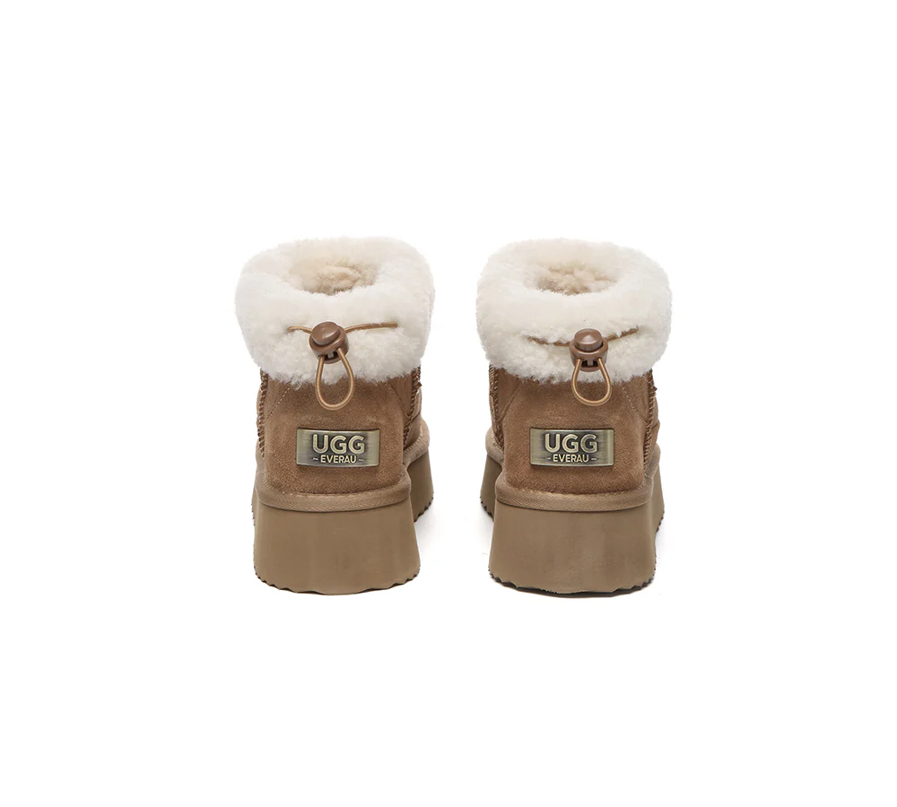 UGG EVERAU? UGG Boots Women Sheepskin Wool Drawstring Platform Payton