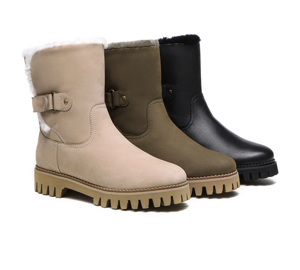 EVERAU? Women Sheepskin Wool Mid Calf Fashion Boots Tina