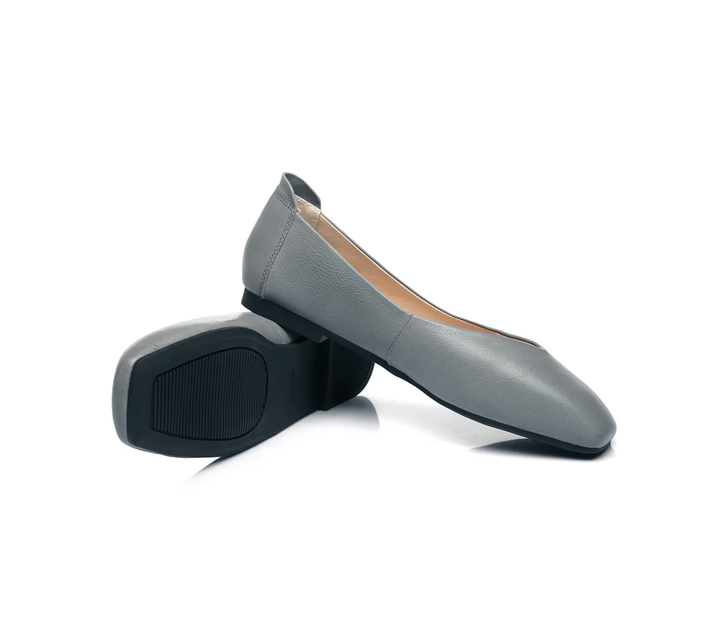 EVERAU? Women Leather Square Toe Ballet Flats Linda