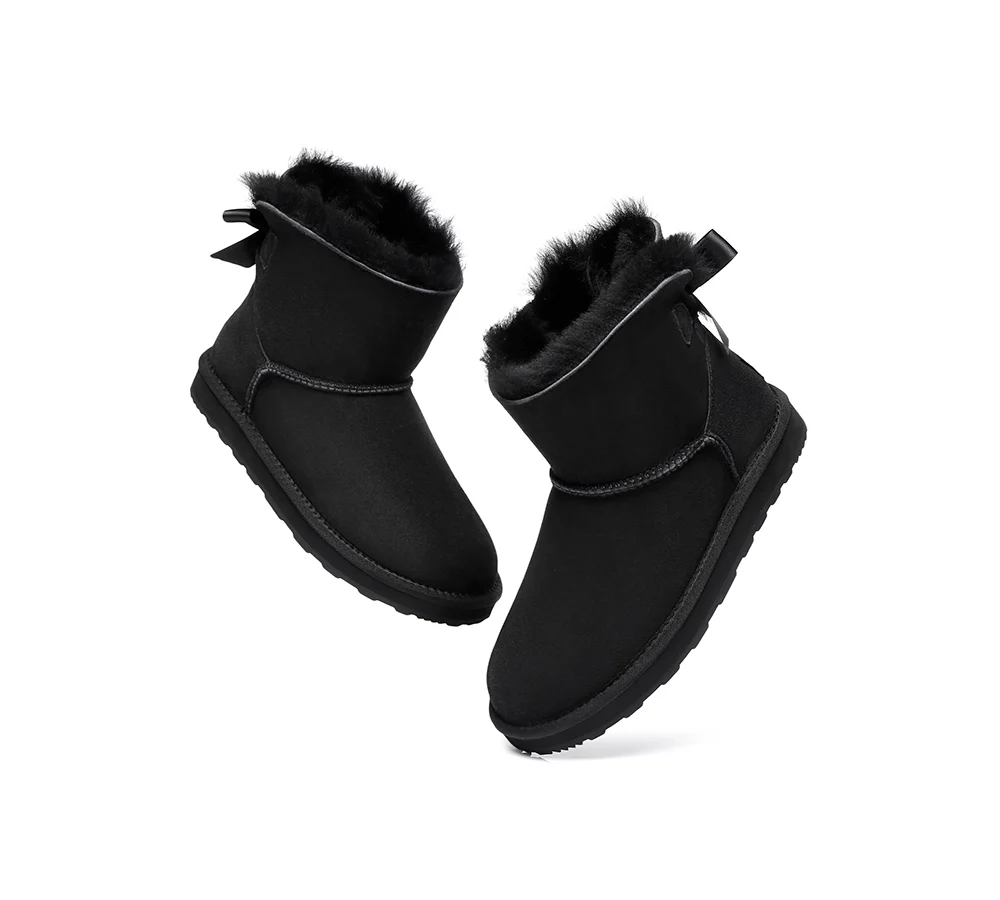 Urban UGG? UGG Boots Women Double faced Sheepskin Wool Mini Back Bow