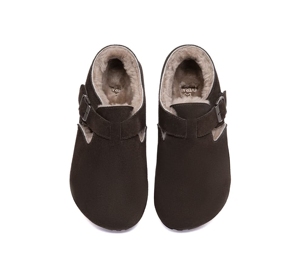 EVERAU? UGG Slippers Sheepskin Wool Adjustable Strap Clog Hazora