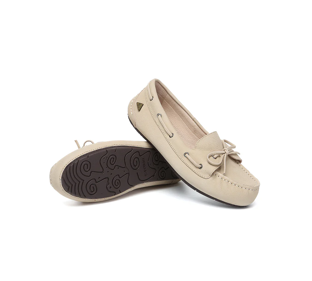 EVERAU? Women Leather Bow Casual Loafers Summer Moccasins Monty