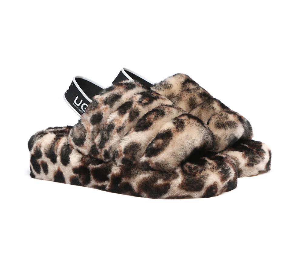 AUSTRALIAN SHEPHERD? UGG Women Slingback Leopard Print Fluffy Slides Pamela