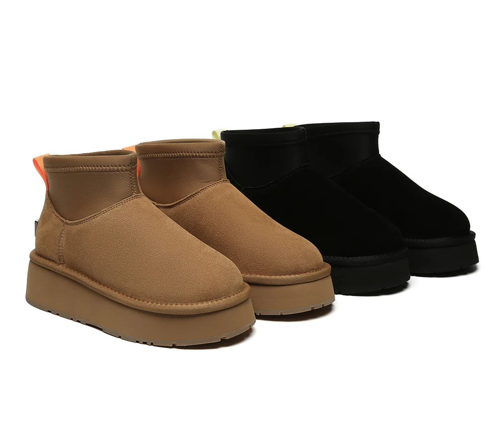 UGG EVERAU? UGG Boots Women Sheepskin Wool Stretchy Ankle Mini Platform Ethel
