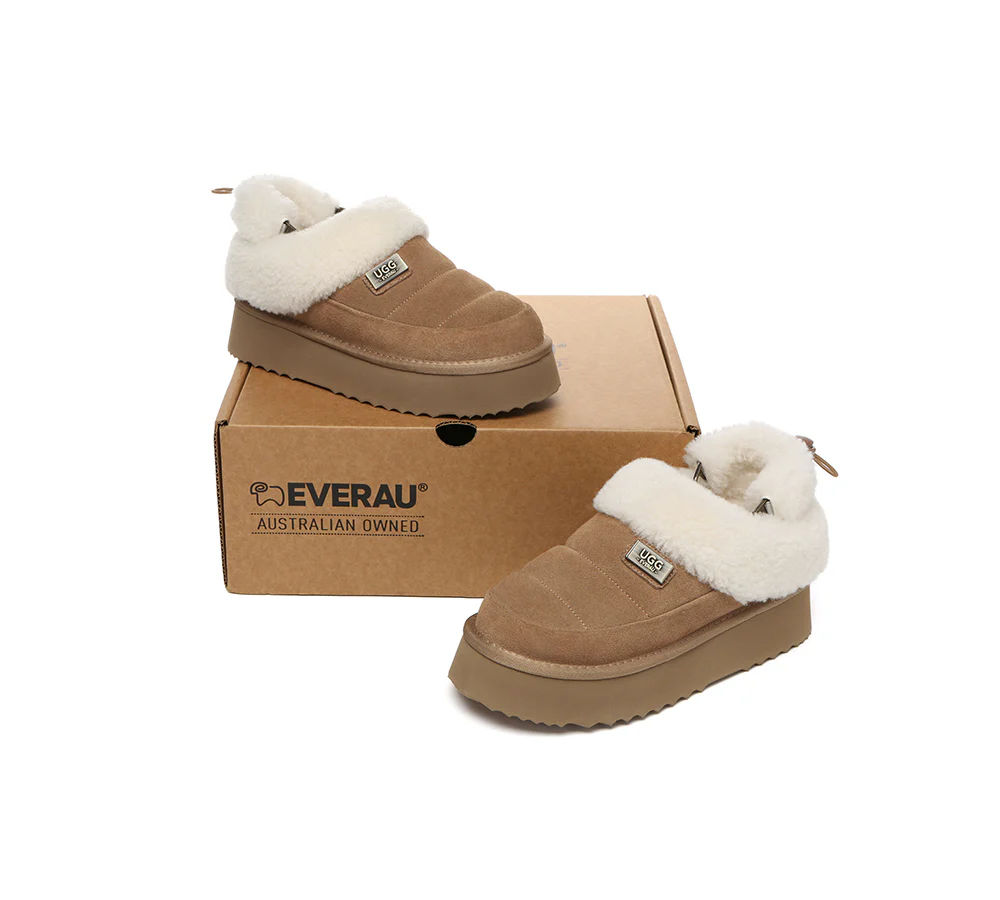 UGG EVERAU? UGG Slippers Women Removable Wool Strap Drawstring Slingback Platform Paige