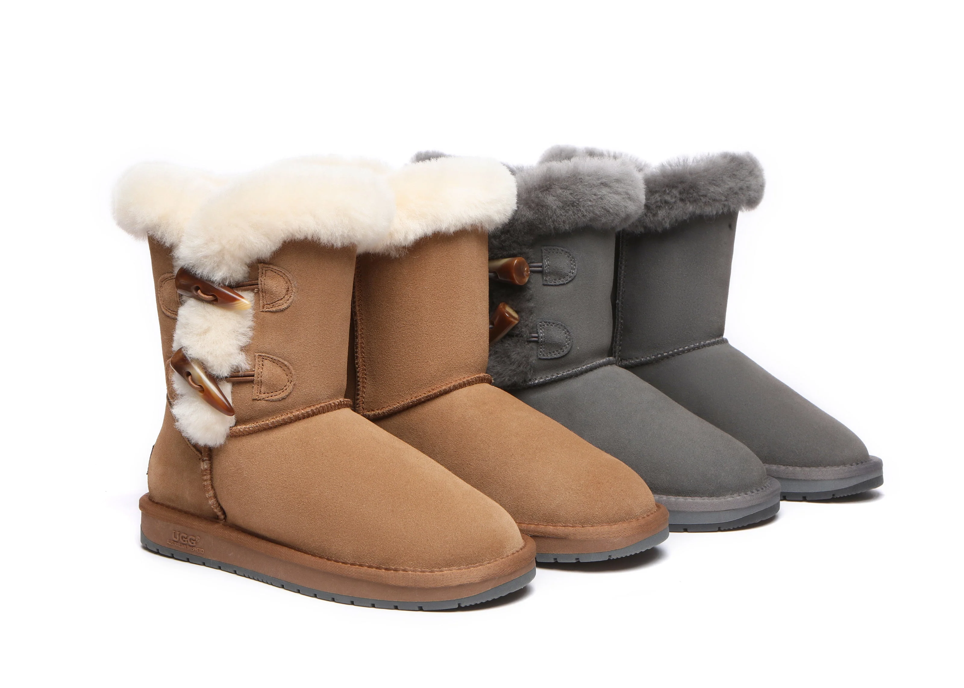 AUSTRALIAN SHEPHERD? UGG Boots Women Sheepskin Wool Horn Toggle Closure Short Talia