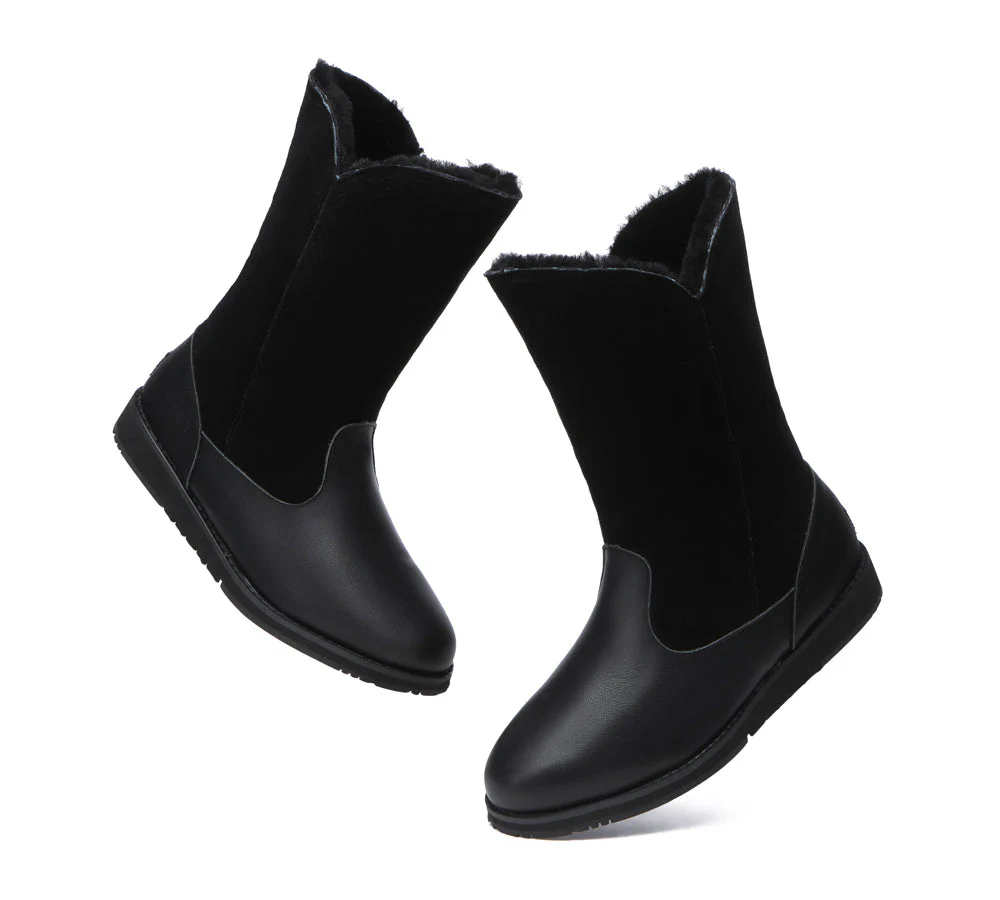 TARRAMARRA? Women Leather Sheepskin Wool Zipper Mid Calf Boots Bryanna