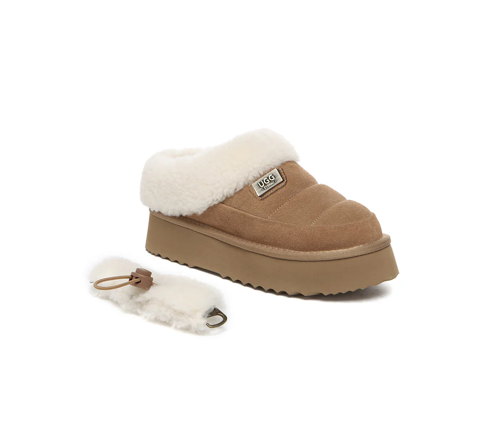 UGG EVERAU? UGG Slippers Women Removable Wool Strap Drawstring Slingback Platform Paige