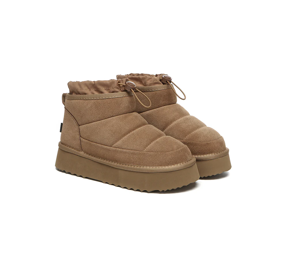 UGG EVERAU? UGG Boots Women Sheepskin Wool Drawstring Platform Picken