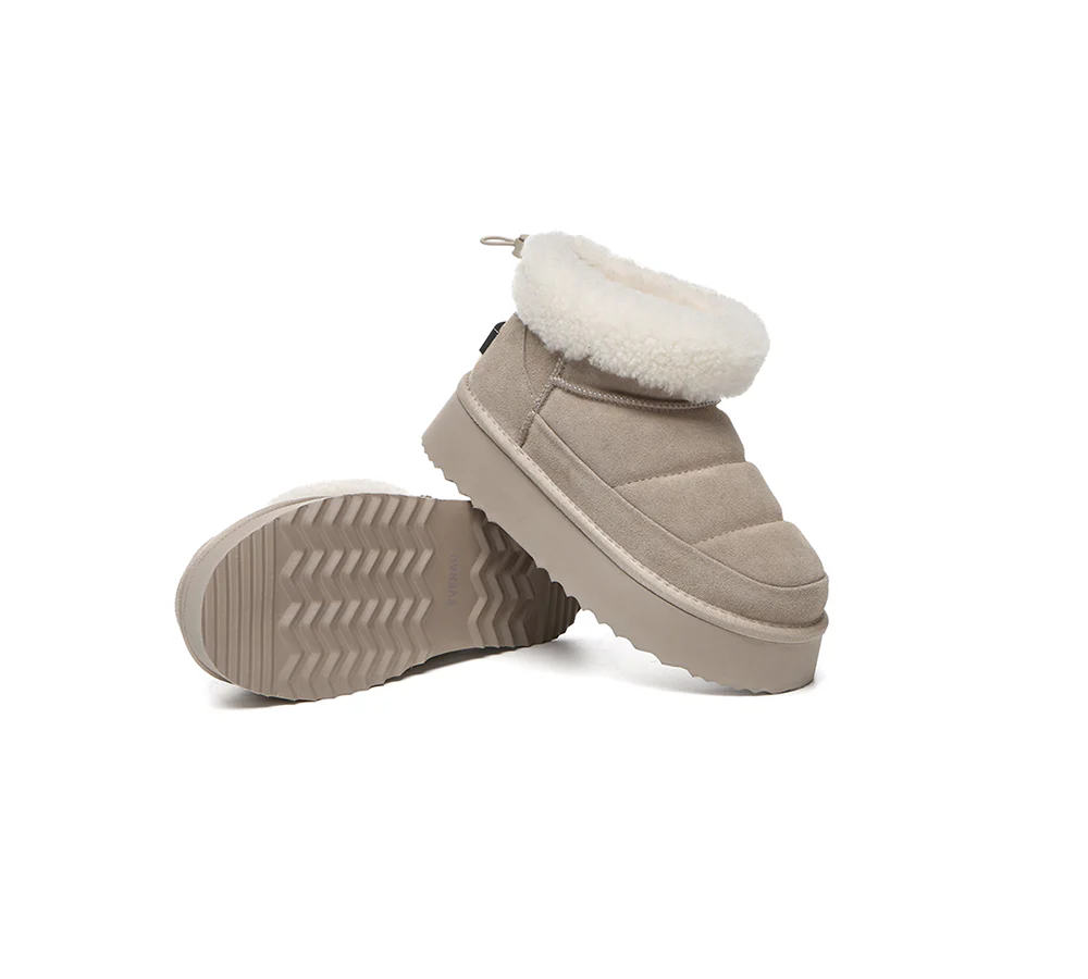 UGG EVERAU? UGG Boots Women Sheepskin Wool Drawstring Platform Payton