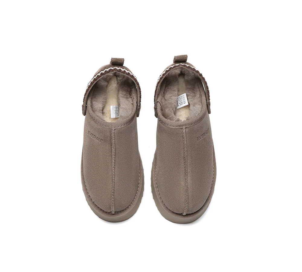 EVERAU? UGG Slippers Sheepskin Wool Slingback Kintted Platform Maeve