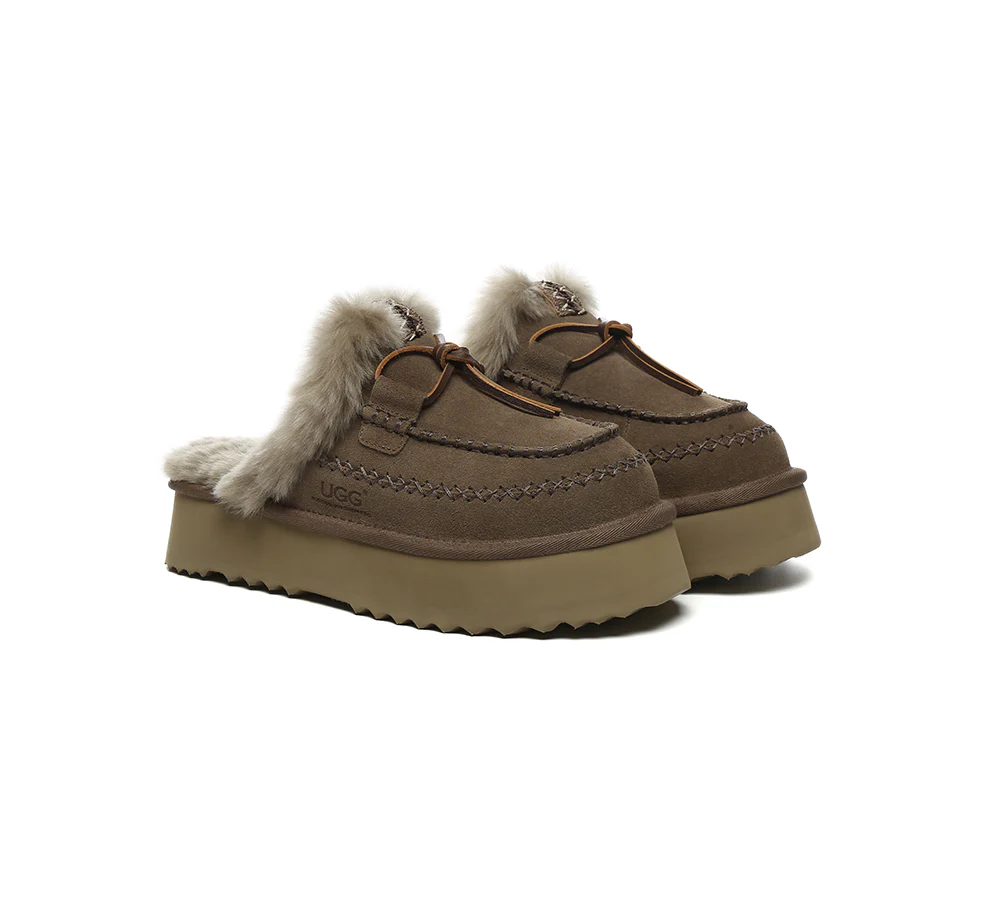 AUSTRALIAN SHEPHERD? UGG Slippers Women Sheepskin Wool Platform Sammy