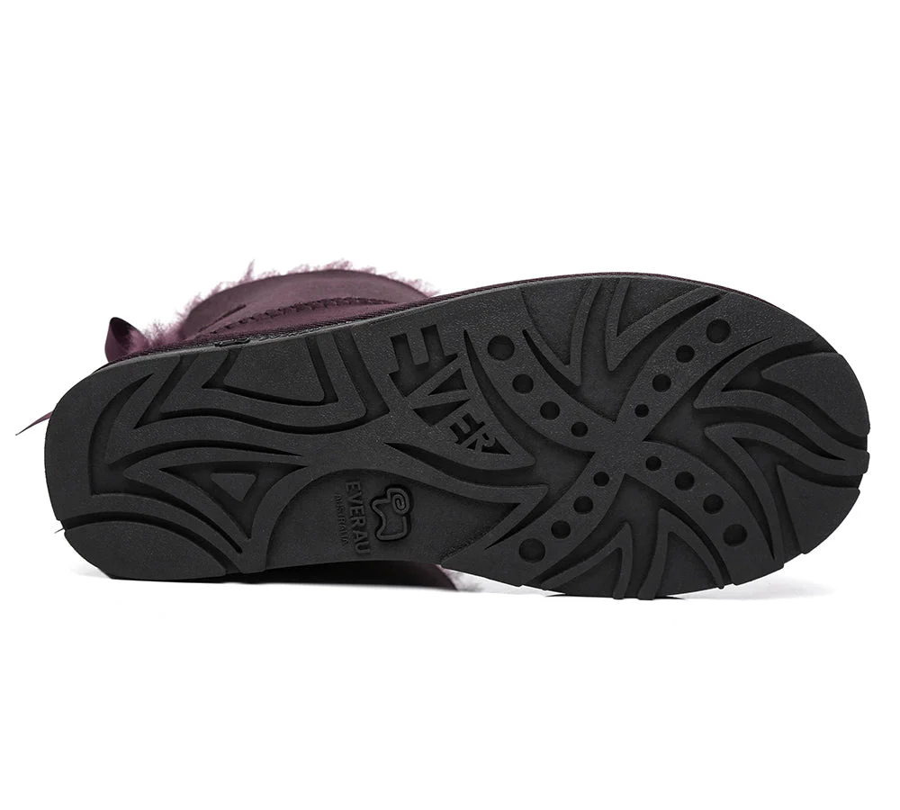 EVERAU? UGG Boots Women Sheepskin Wool Mini Single Back Bow