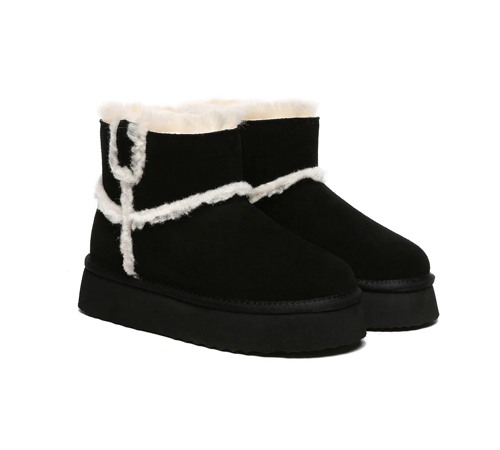 EVERAU? UGG Boots Women Sheepskin Wool Shearling Lined Ankle Platform Schunck