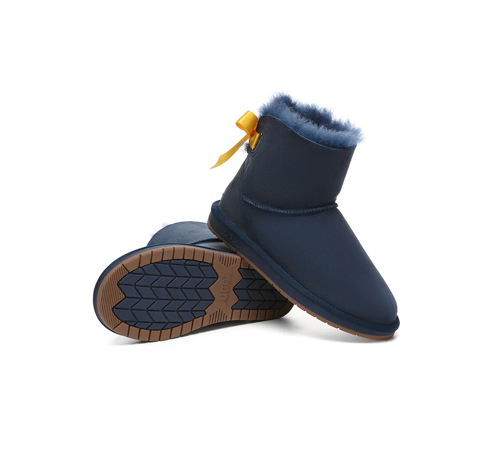 UGG EXPRESS? Beyond Blue UGG Boots Sheepskin Wool Mini Back Bow