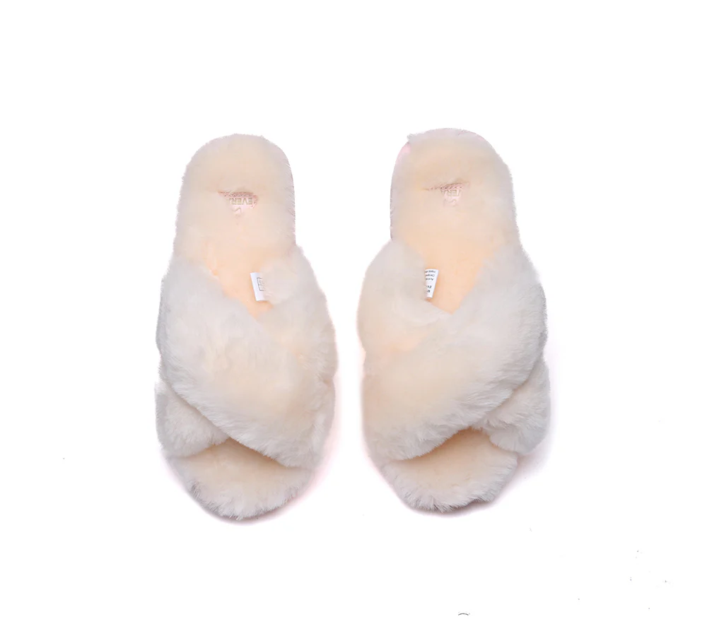 EVERAU? UGG Women Crossover Fluffy Slides Leanna