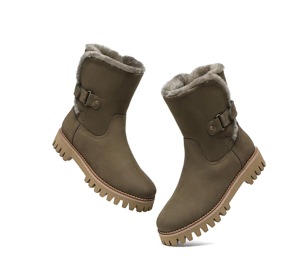 EVERAU? Women Sheepskin Wool Mid Calf Fashion Boots Tina
