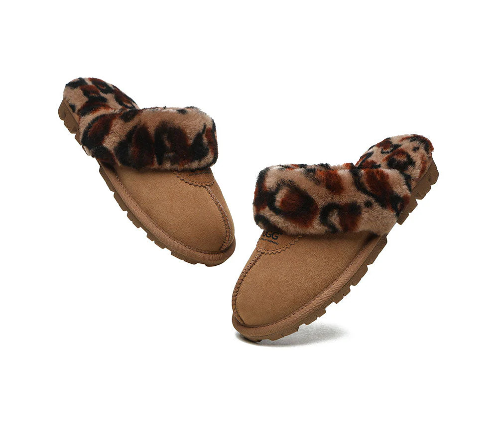 AUSTRALIAN SHEPHERD? UGG Slippers Women Double Face Sheepskin Wool Leopard Print