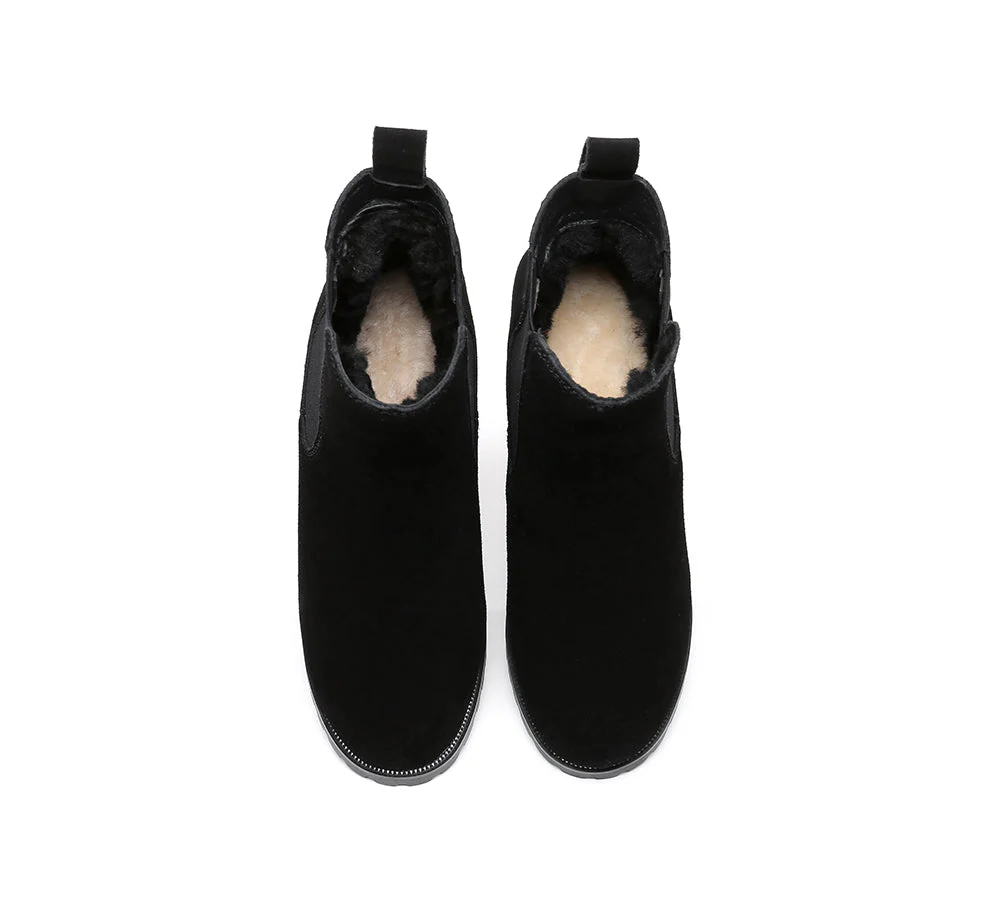 AUSTRALIAN SHEPHERD? UGG Boots Women Sheepskin Wool Block Heel Sylvia