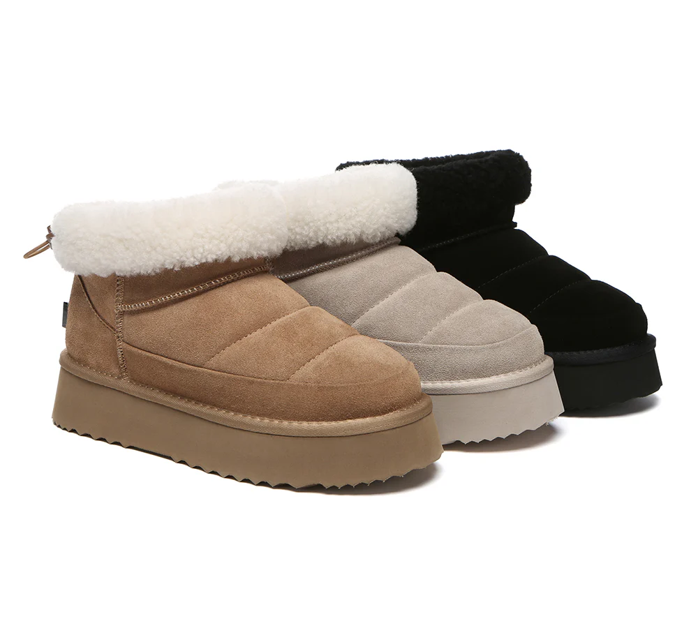 UGG EVERAU? UGG Boots Women Sheepskin Wool Drawstring Platform Payton