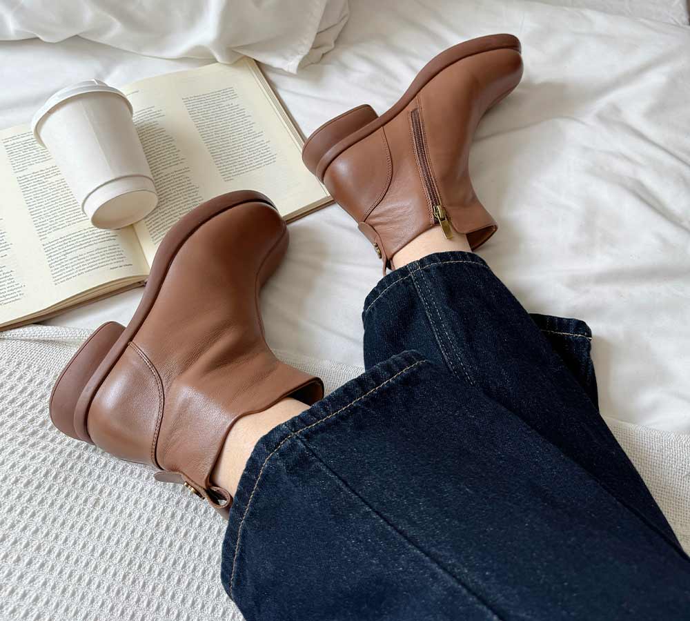 EVERAU? Women Leather Zipper Ankle Boots Chapple