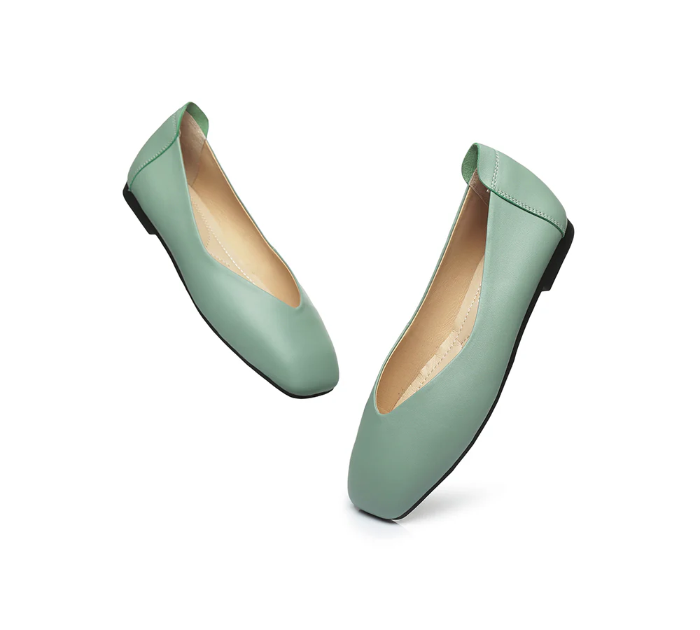 EVERAU? Women Leather Square Toe Ballet Flats Linda