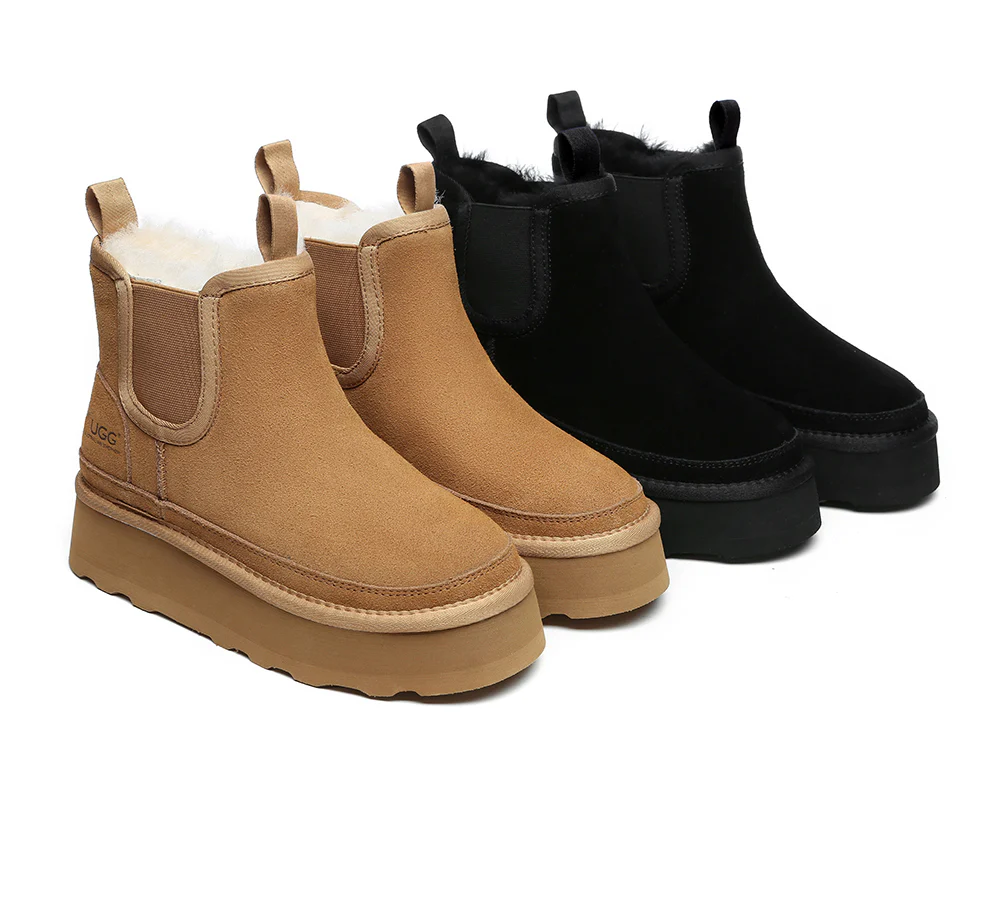 AUSTRALIAN SHEPHERD? UGG Boots Sheepskin Wool Elastic Band Platform Chelsie