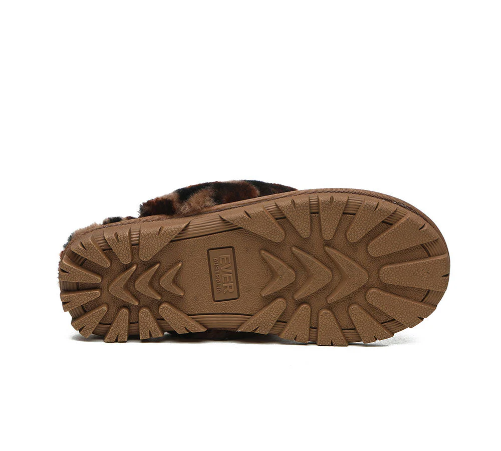 AUSTRALIAN SHEPHERD? UGG Slippers Women Double Face Sheepskin Wool Leopard Print