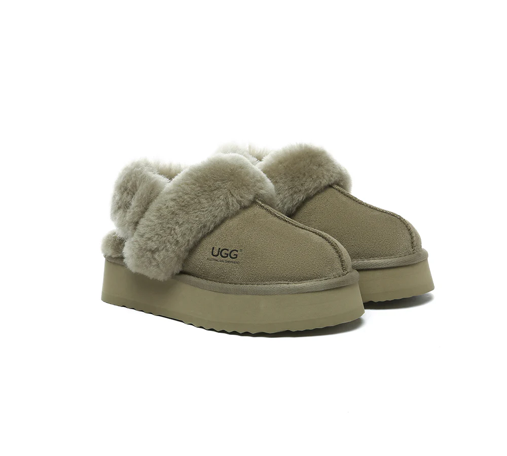 AUSTRALIAN SHEPHERD? UGG Slippers Women Removable Wool Strap Slingback Platform Musa