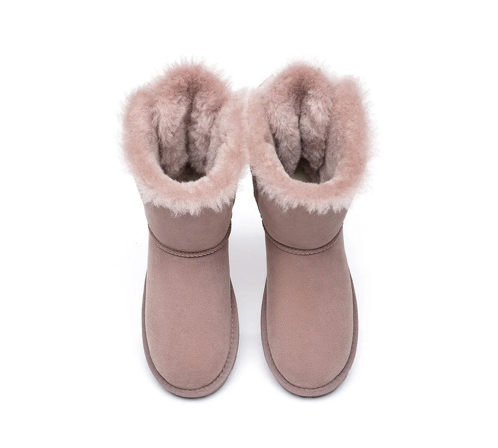 EVERAU? UGG Boots Women Sheepskin Wool Double Baily Short Back Bow