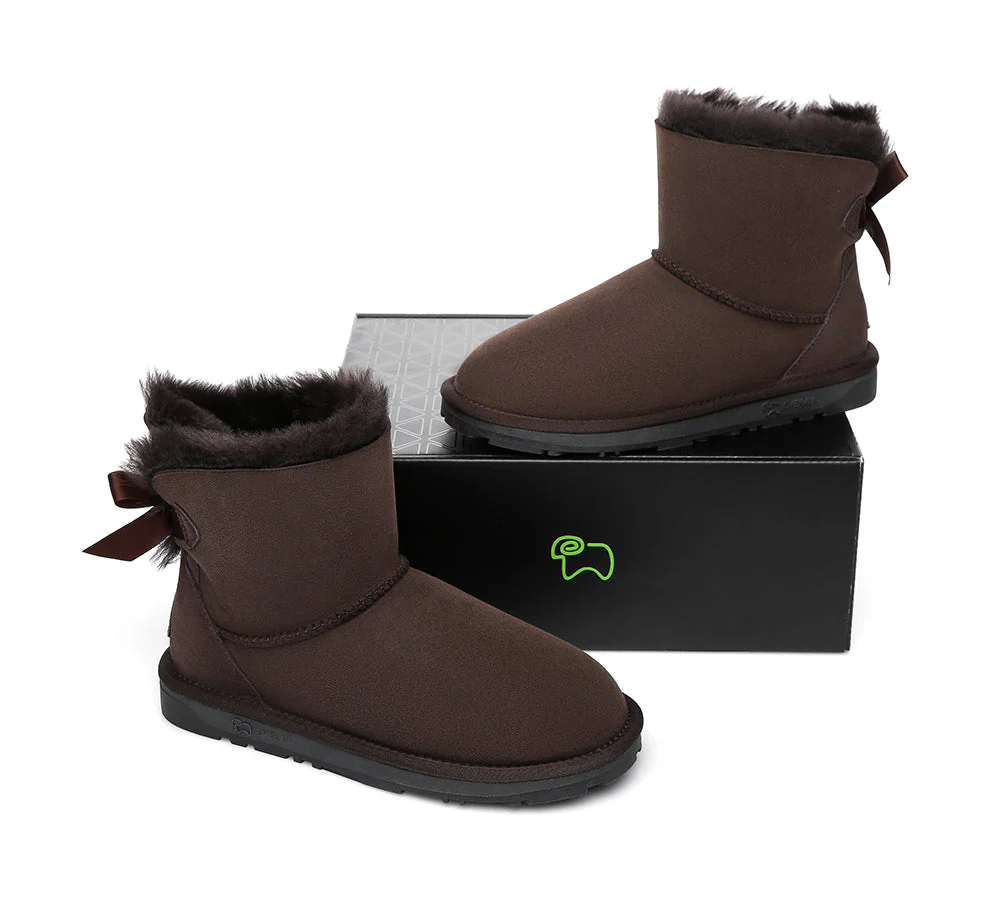 EVERAU? UGG Boots Women Sheepskin Wool Mini Single Back Bow