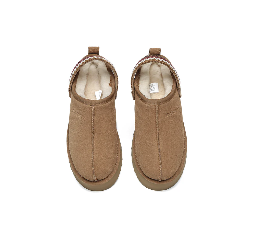 EVERAU? UGG Slippers Sheepskin Wool Slingback Kintted Platform Maeve