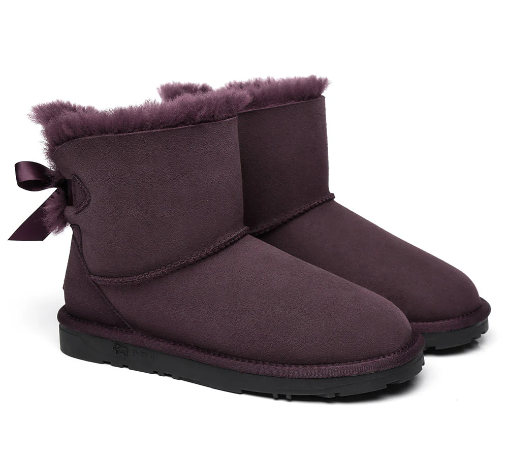 EVERAU? UGG Boots Women Sheepskin Wool Mini Single Back Bow