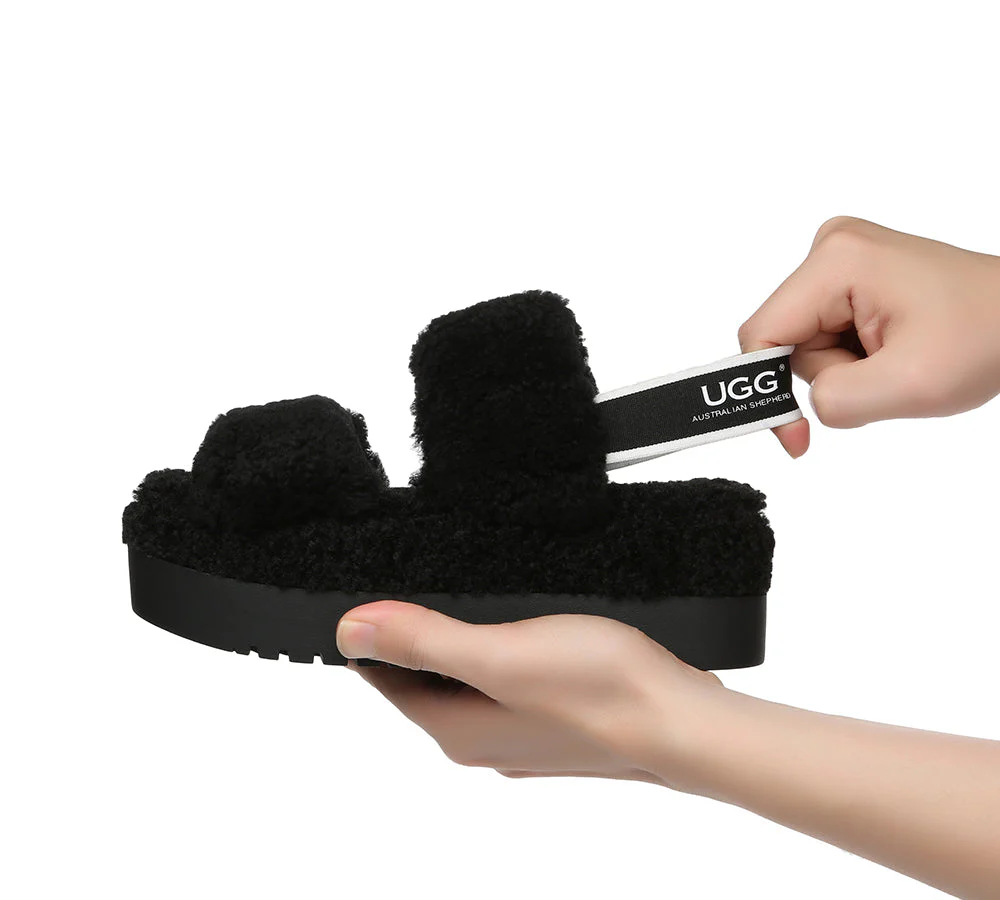 AUSTRALIAN SHEPHERD? UGG Women Double Strap Slingback Platform Fluffy Slides Lyam