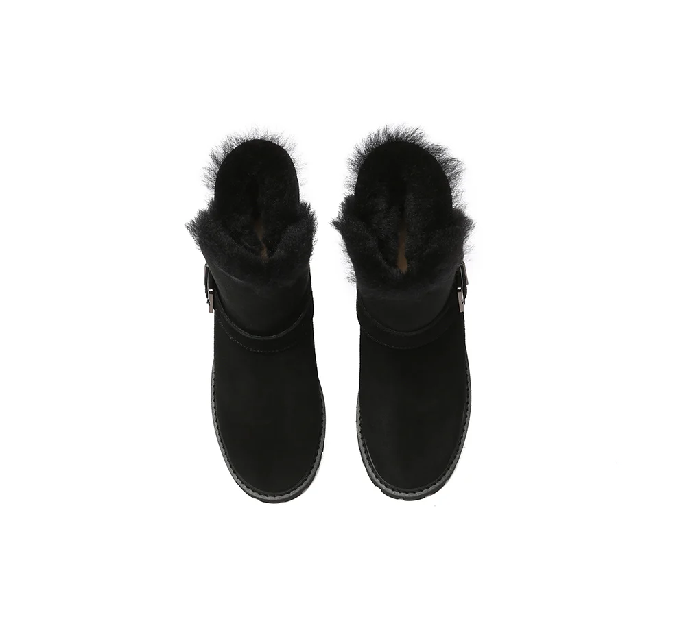 EVERAU? UGG Boots Women Sheepskin Wool Buckle Decor Ankle Polarwalk