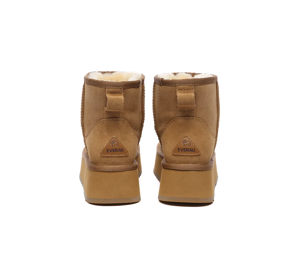 EVERAU? UGG Boots Sheepskin Wool Ankle Platform Thick Bottom Mini Classic