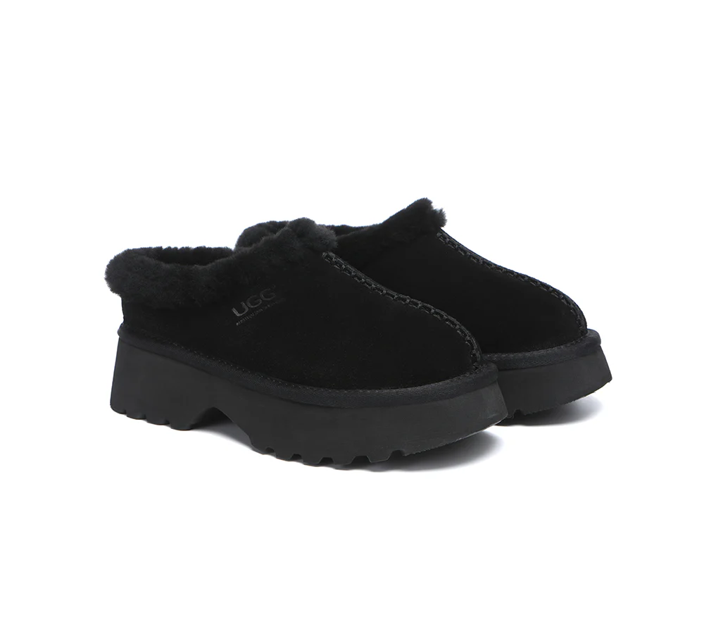 AUSTRALIAN SHEPHERD? UGG Slippers Sheepskin Wool Ankle Chunky Platform Adrian