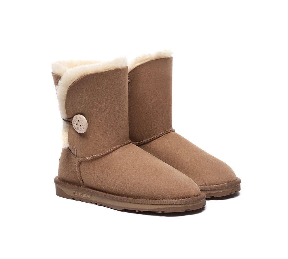 UGG EVERAU? UGG Boots Double Faced Sheepskin Wool Short Button