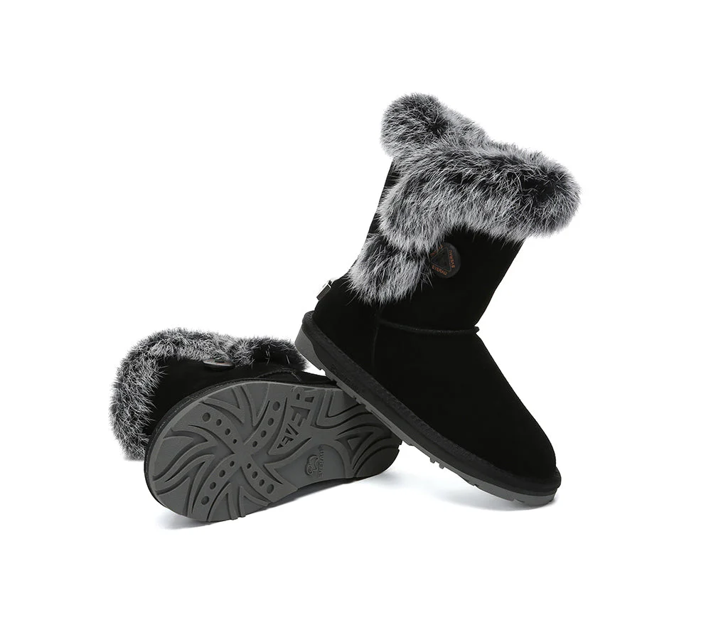 UGG EVERAU? UGG Boots Women Sheepskin Wool Collar Short Button Donna