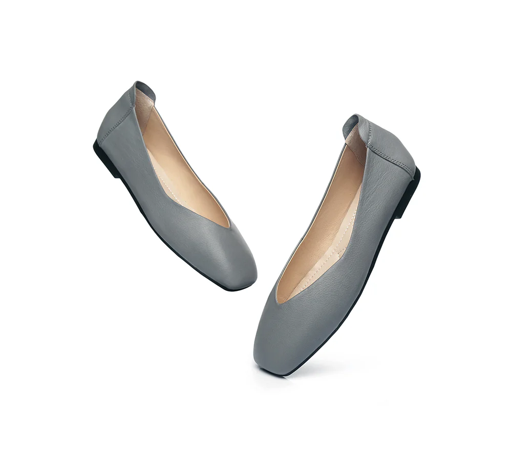 EVERAU? Women Leather Square Toe Ballet Flats Linda
