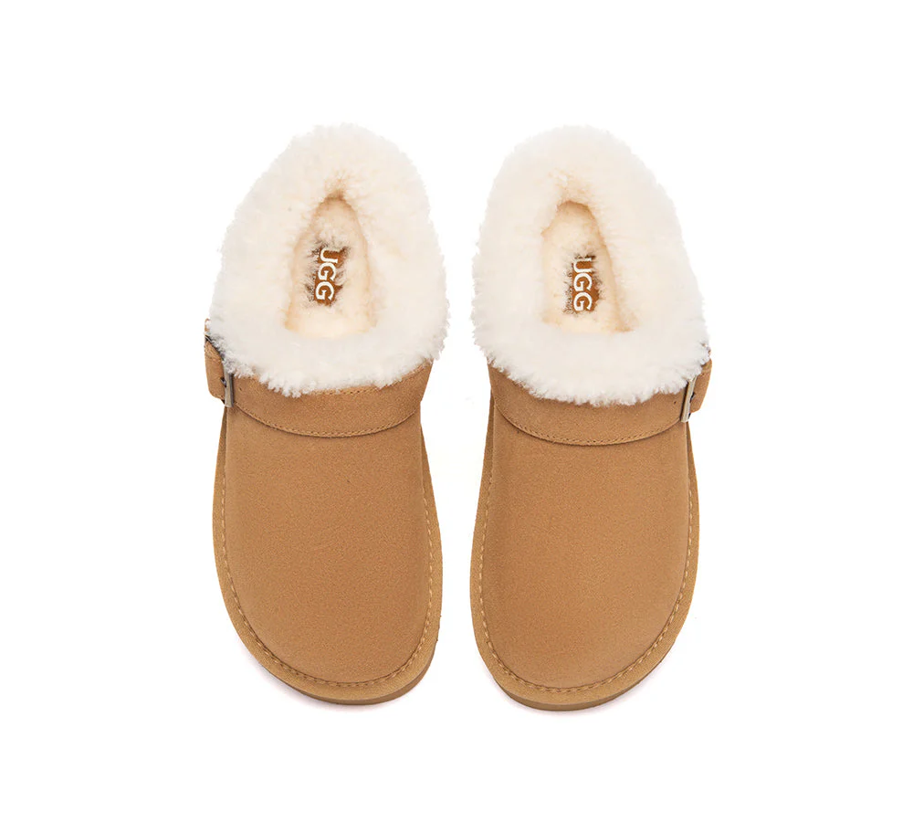 AUSTRALIAN SHEPHERD? UGG Slippers Sheepskin Wool Adjustable Strap Ankle Clog Pulsey