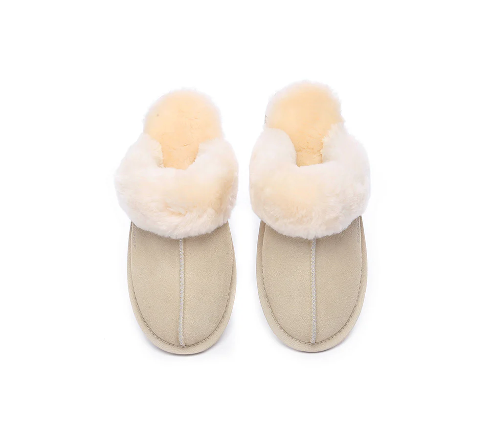 EVERAU? UGG Slippers Sheepskin Wool Suede Scuff Rosa