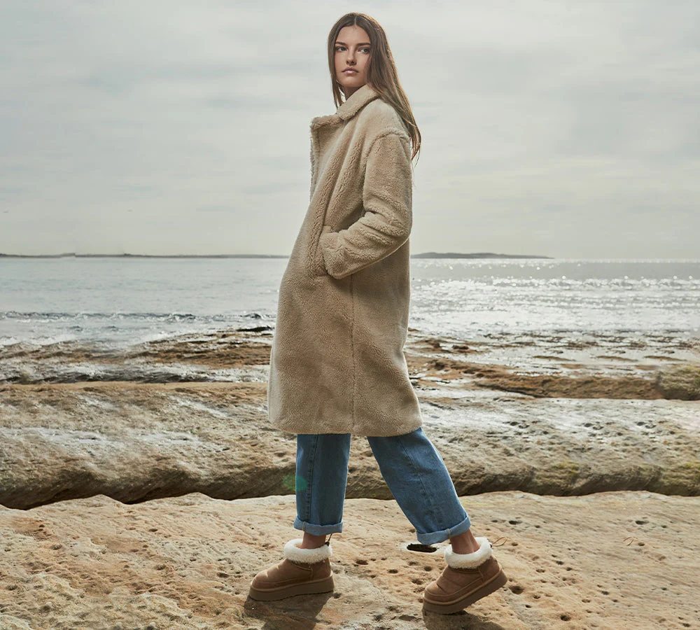 UGG EVERAU? UGG Boots Women Sheepskin Wool Drawstring Platform Payton