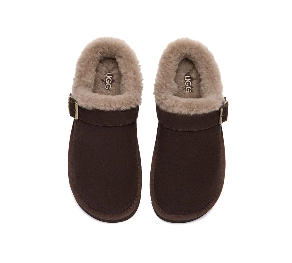 AUSTRALIAN SHEPHERD? UGG Slippers Sheepskin Wool Adjustable Strap Ankle Clog Pulsey
