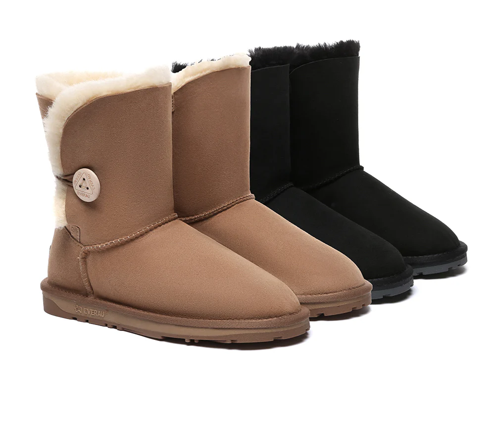 UGG EVERAU? UGG Boots Double Faced Sheepskin Wool Short Button