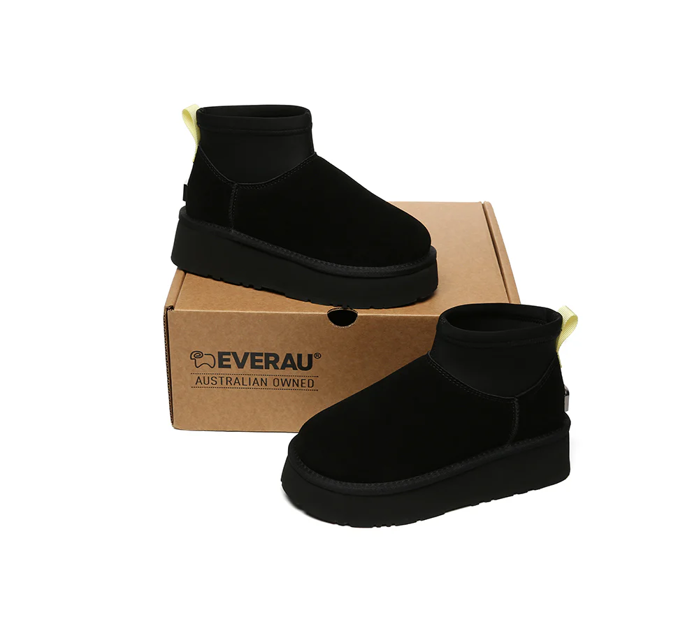 UGG EVERAU? UGG Boots Women Sheepskin Wool Stretchy Ankle Mini Platform Ethel